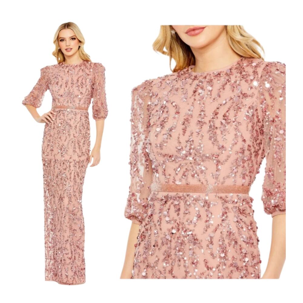 Mac Duggal 93790 Formal Pink Rosewood Beaded Sequin Evening Gown Maxi Dress 4